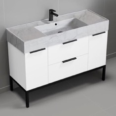 Modern Bathroom Vanity, 48 inch, Marble Style Sink, Free Standing